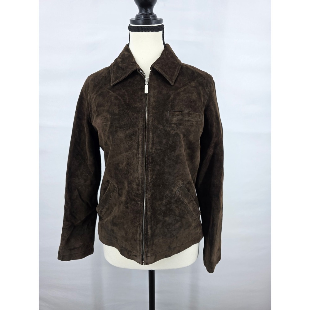 Clio Petites Brown Suede Leather Zip Up Jacket Coat Size 4 Womens Vintage Style